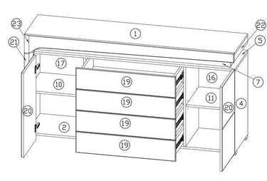 Athens Grey and White Gloss 2 Door 4 Drawer Sideboard with Lights - UK Luxury Furniture